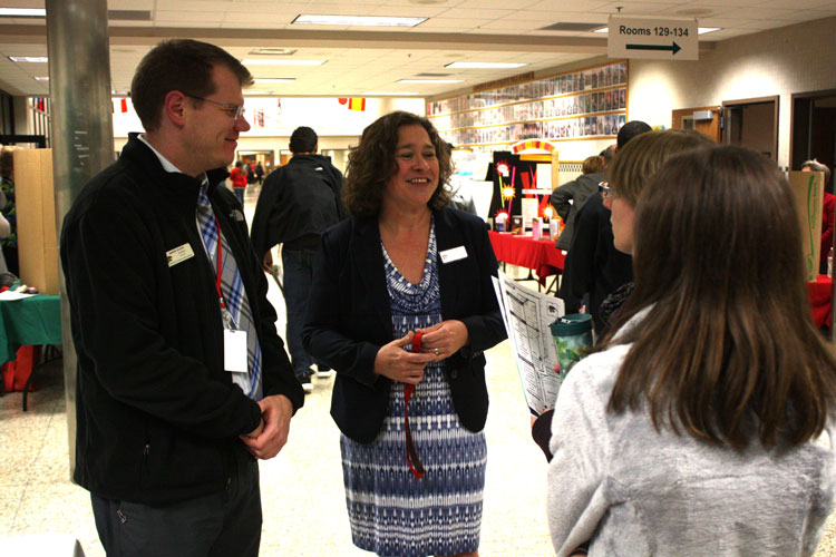 IB coordinator Jason Floyd and IB counselor Elaine Bush elaborate on what the IB program has to offer for students.  The open house served to give prospective families an inside look into the opportunities offered at LN.
